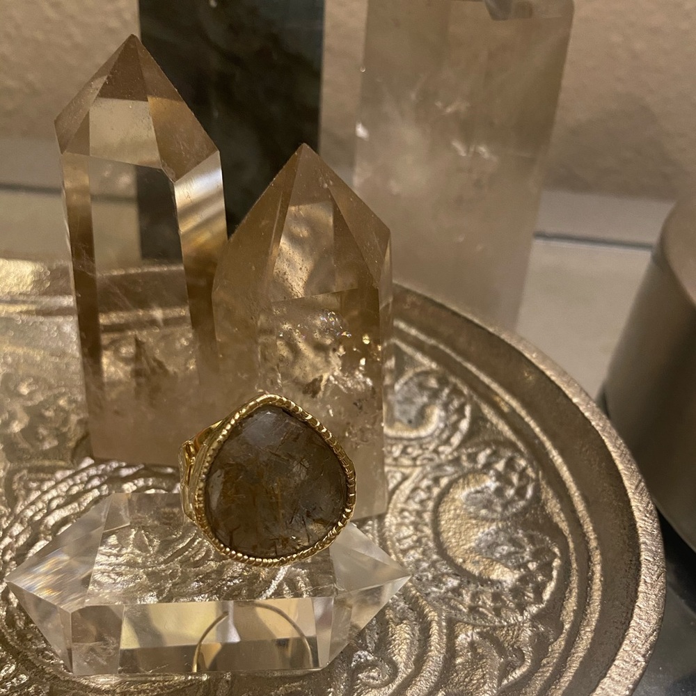 red rutilated quartz cocktail ring